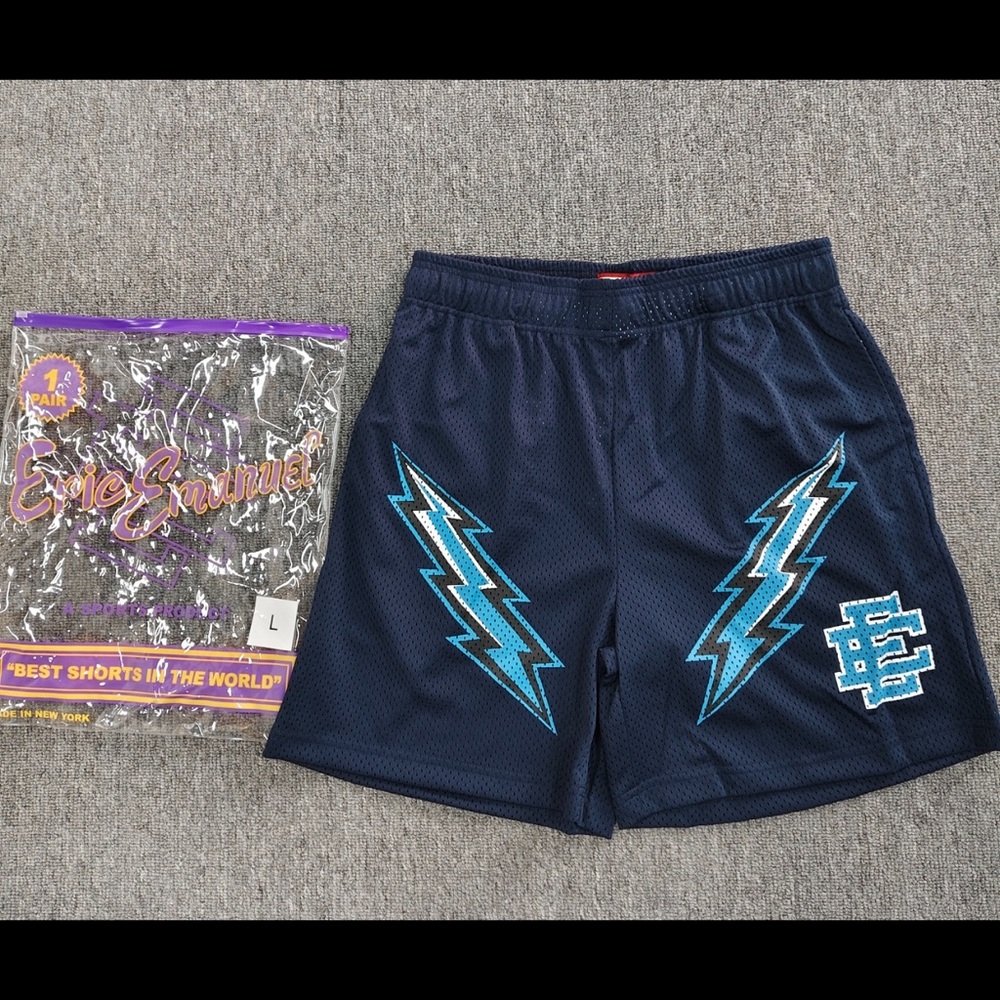 Eric Emanuel Navy Blue Lightning Mesh Shorts